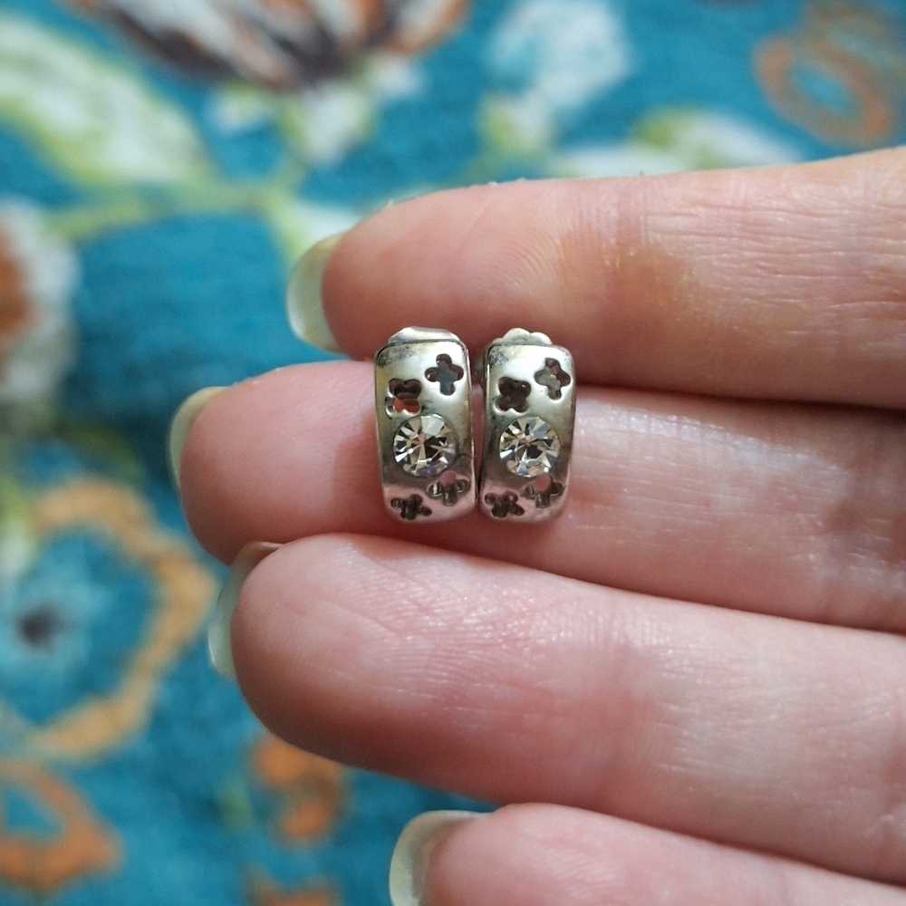 Silver Tone Rhinestone Earrings